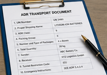 ADR транспортни документи и папирологија за пошиљке литијумских батерија