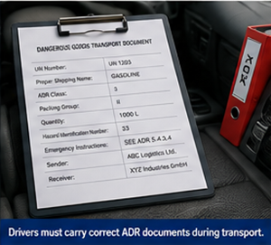 ADR транспортни документи и папирологија за опасну робу у кабини камиона