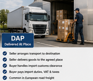 Камион испоручује терет на одредиште купца по условима испоруке DAP