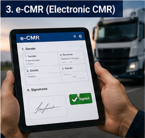 Возач користи дигитални e-CMR документ на таблету током логистичког транспорта