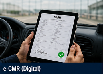 Возач користи таблет за потписивање дигиталног CMR документа eCMR у логистичком систему