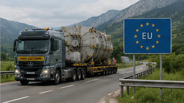 Европски конвој ванредног транспорта који превози вангабаритни индустријски терет између држава