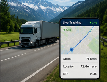 Камион са системом GPS праћења руте на европском аутопуту током транспортне операције