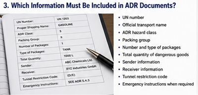 Обавезна поља са информацијама у ADR транспортним документима за опасну робу